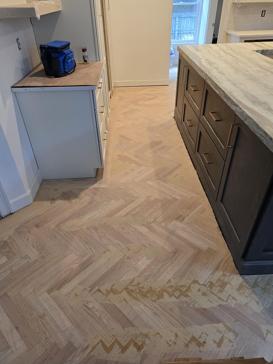 Herringbone running out from the island, still to be finished